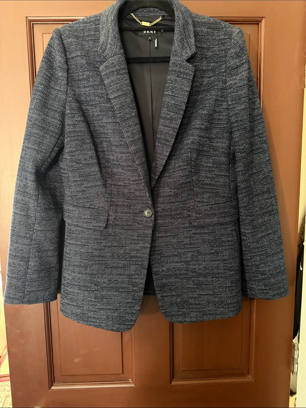 DKNY Navy Heathered Single-Button Blazer - Picture 3 of 6